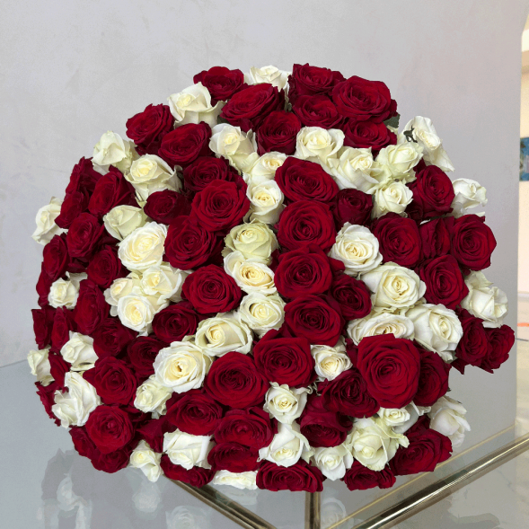 101 красная и белая роза микс в Судаке